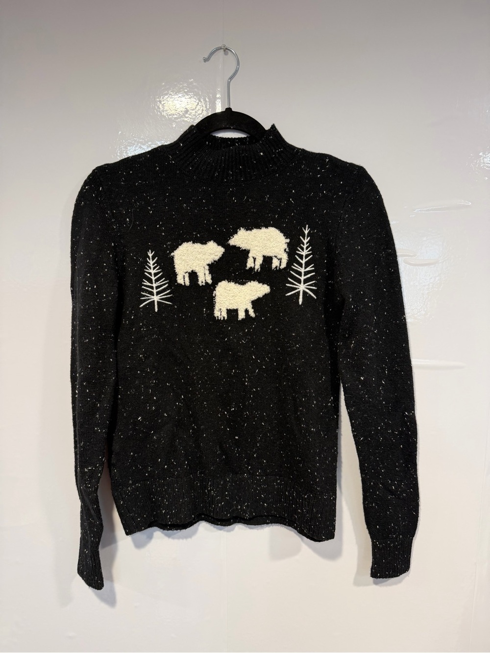Black Loft Speckled Sweater with White Polar Bear Motif Winter